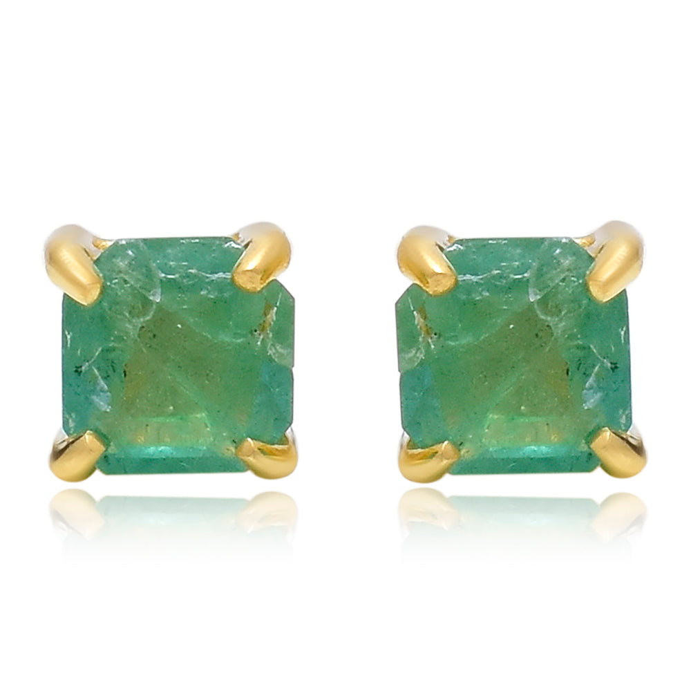 Pendientes de Plata Bañada en Oro con Esmeralda de Brasil