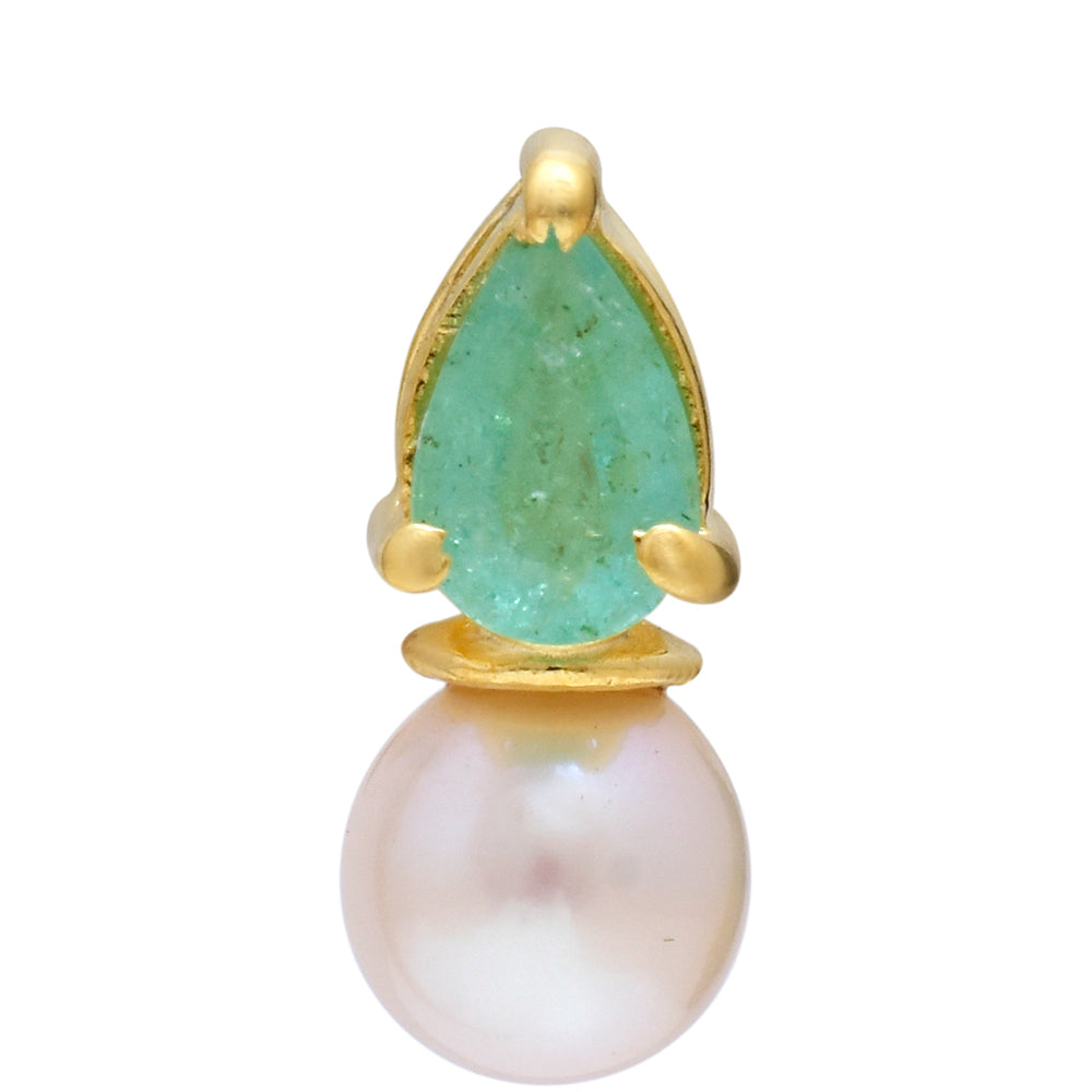 Colgante de Plata Bañada en Oro con Esmeralda de Brasil y Perla blanca de agua dulce