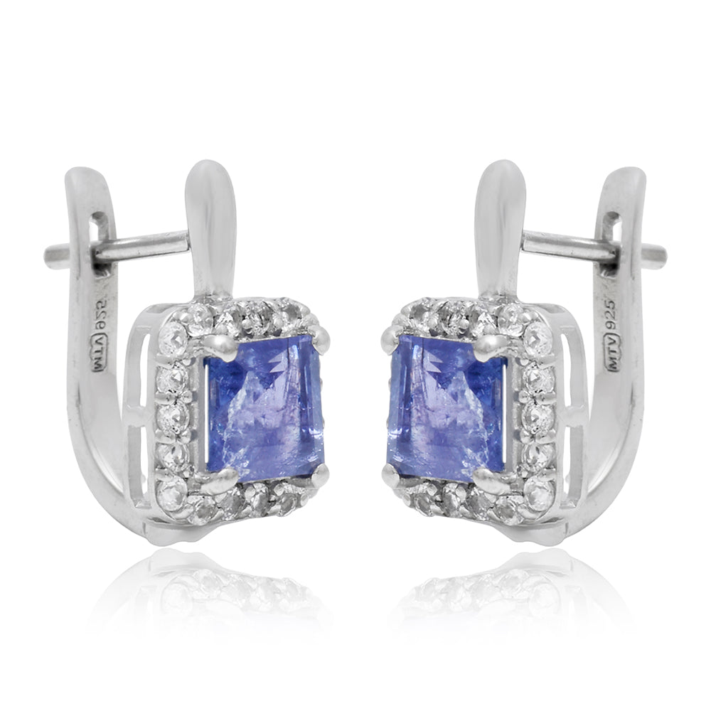 Pendientes de Plata con Tanzanita AAA y Topacio Blanco