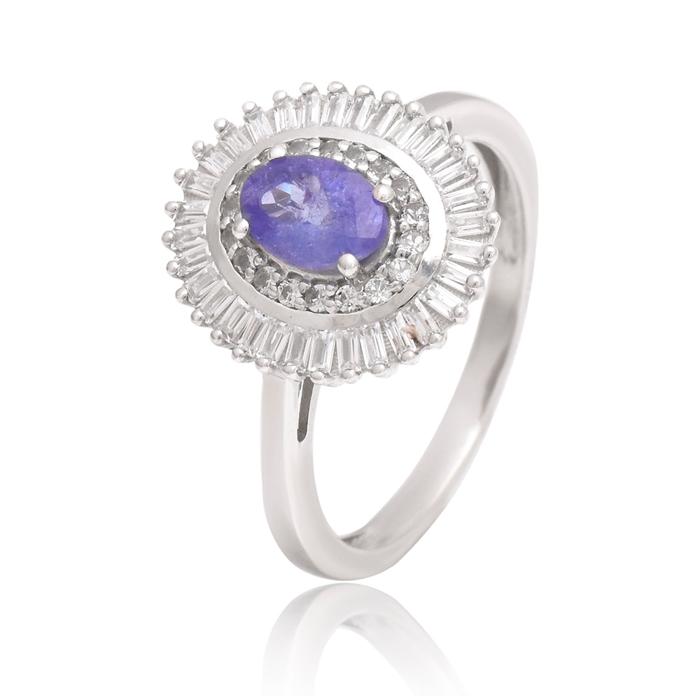 Anillo de Plata con Tanzanita AAA y Topacio Blanco