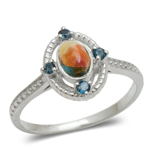 Anillo de Plata con Turquesa Ostra y Topacio Blanco