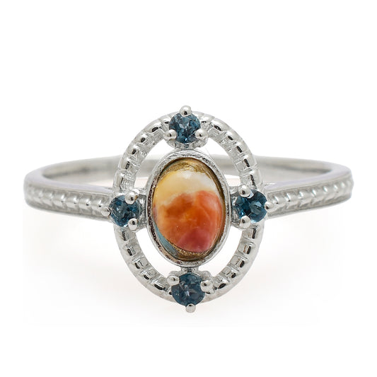 Anillo de Plata con Turquesa Ostra y Topacio Blanco