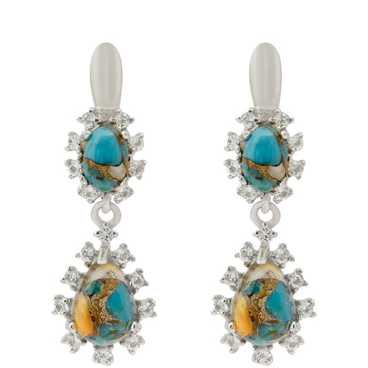 Pendientes de Plata con Turquesa Ostra y Topacio Blanco