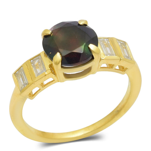 Anillo de Plata Bañada en Oro con Ópalo Etíope de Lega Dembi y Topacio Blanco