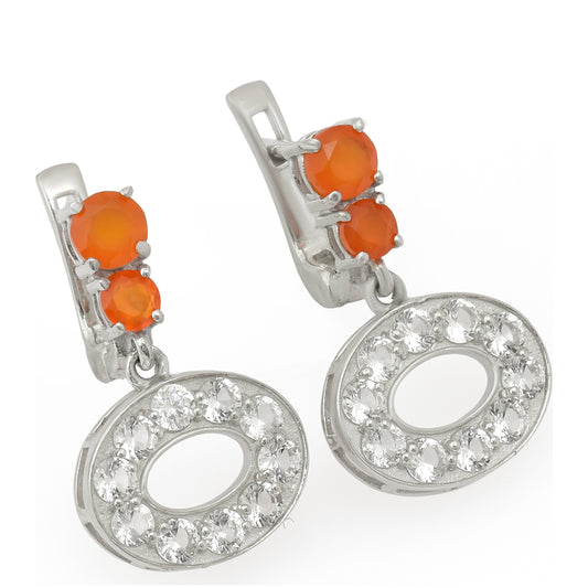 Pendientes de Plata con Ágata Roja y Topacio Blanco