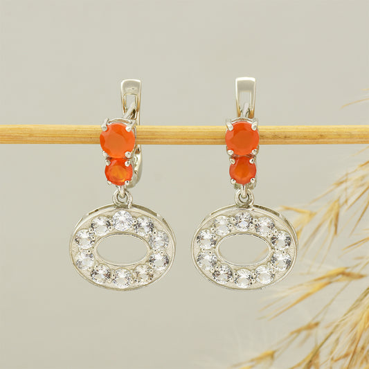 Pendientes de Plata con Ágata Roja y Topacio Blanco