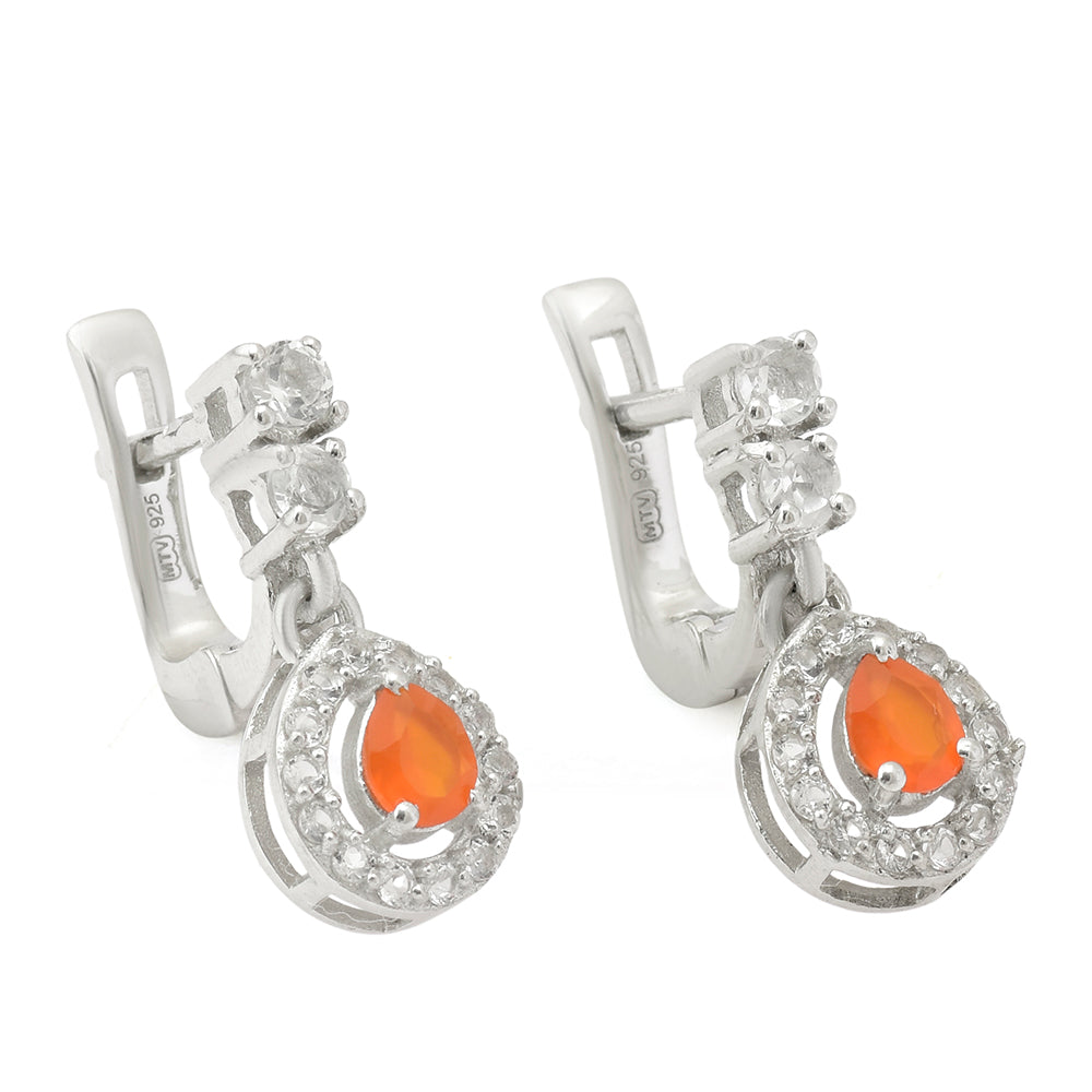 Pendientes de Plata con Ágata Roja y Topacio Blanco