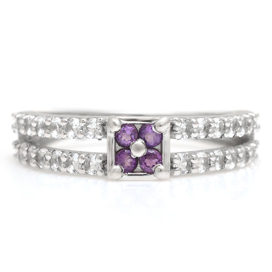 Anillo de Plata con Amatista de Brasil y Topacio Blanco