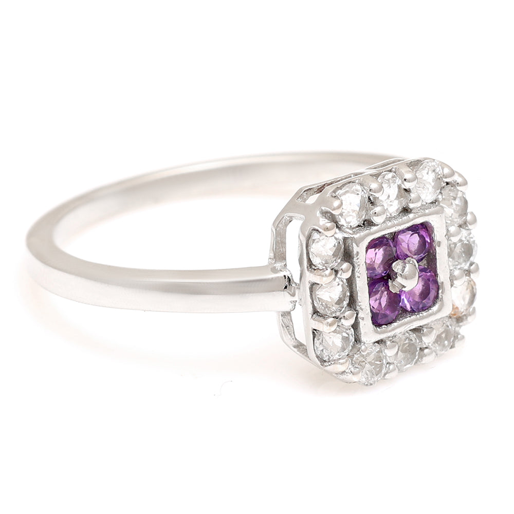 Anillo de Plata con Amatista de Brasil y Topacio Blanco