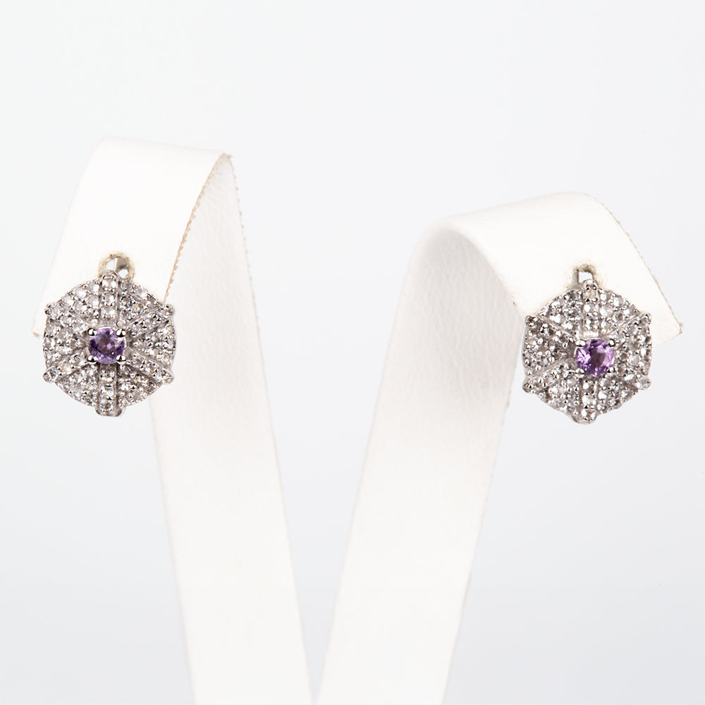 Pendientes de Plata con Topacio Blanco y Amatista de Brasil