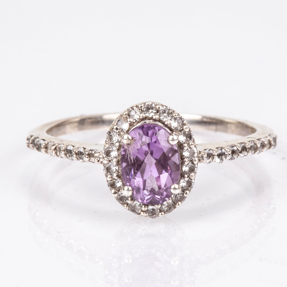 Anillo de Plata con Amatista de Brasil y Topacio Blanco