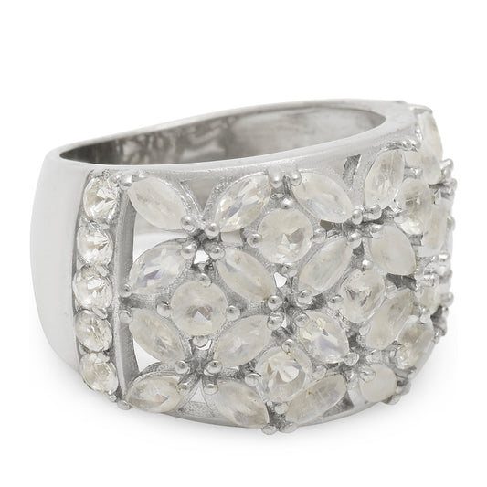Anillo de Plata con Piedra Lunar Arco Iris y Topacio Blanco