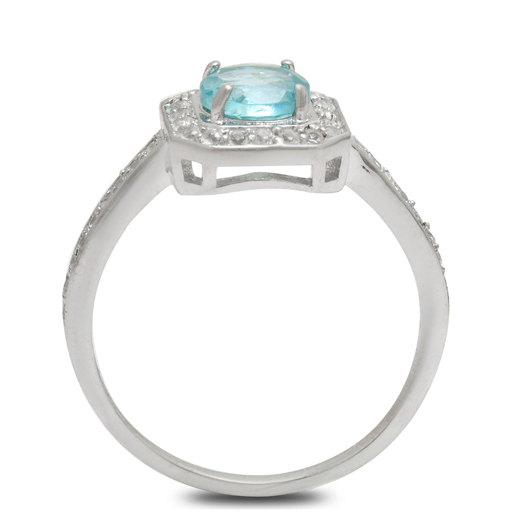 Anillo de Plata con Apatita azul de Madagascar y Topacio Blanco
