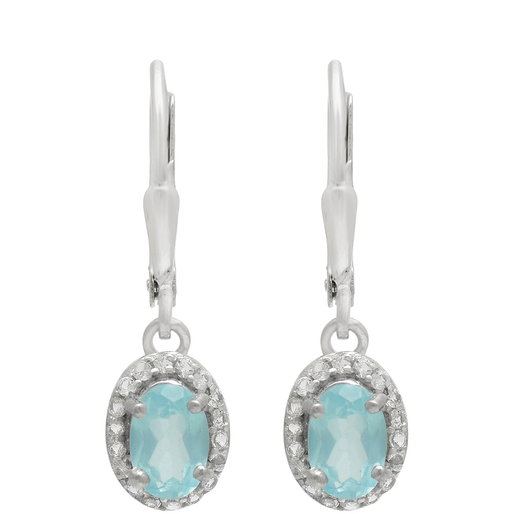 Pendientes de Plata con Apatita azul de Madagascar y Topacio Blanco