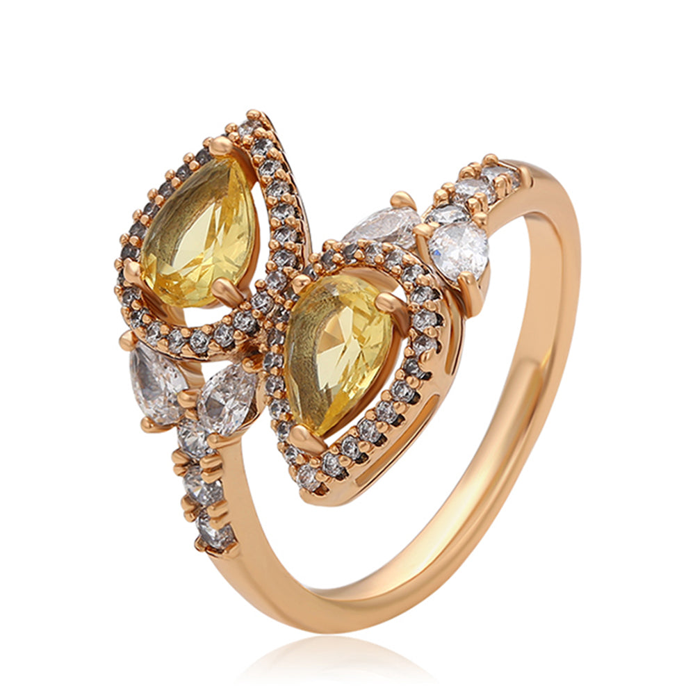 Anillo de Aleación Bañado en Oro con Cristal Emporia® Amarillo y Cristal Emporia® Blanco