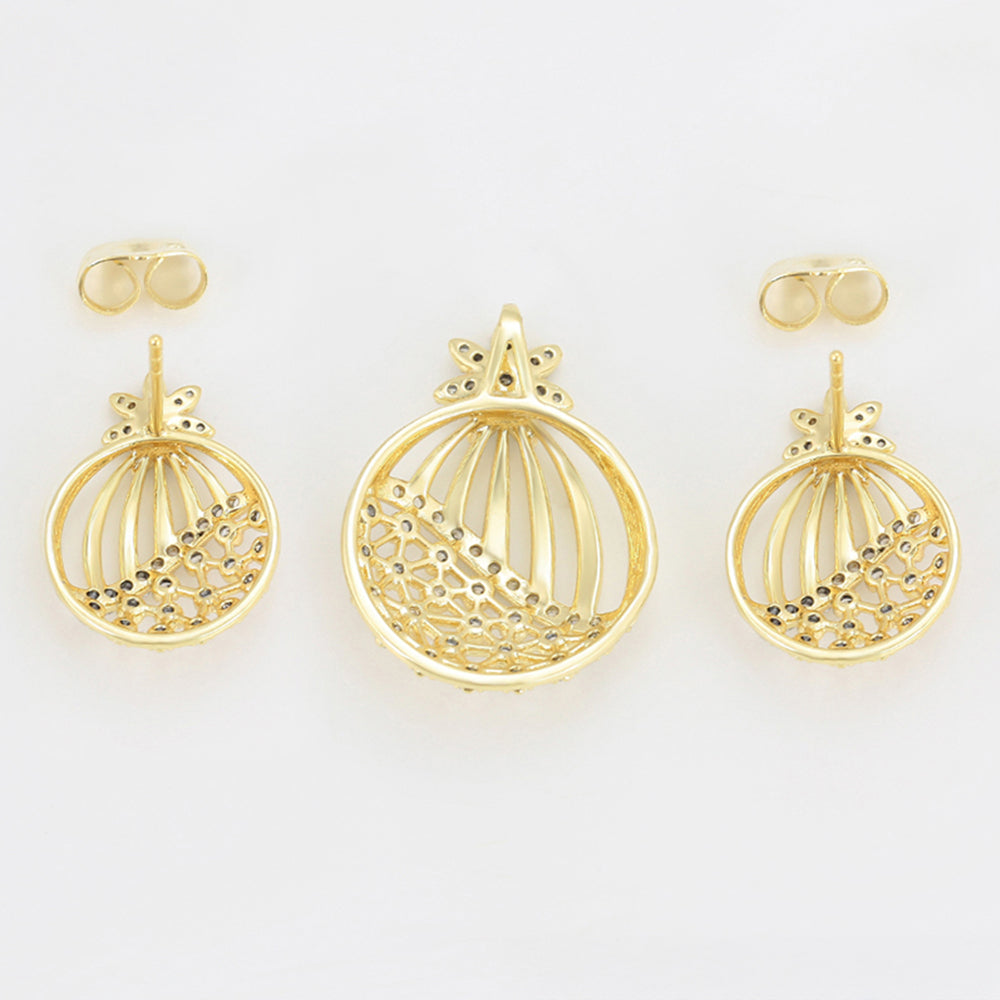 Conjunto de Aleación Bañado en Oro con Cristal Emporia® Blanco ( Pendientes +Colgante )