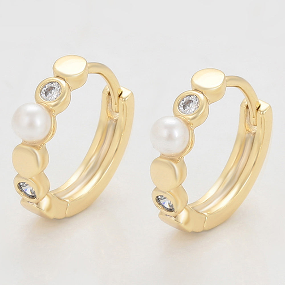 Pendientes de Aleación Bañado en Oro con Cristal Emporia® Blanco y Perla de cristal