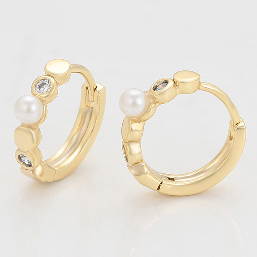 Pendientes de Aleación Bañado en Oro con Cristal Emporia® Blanco y Perla de cristal