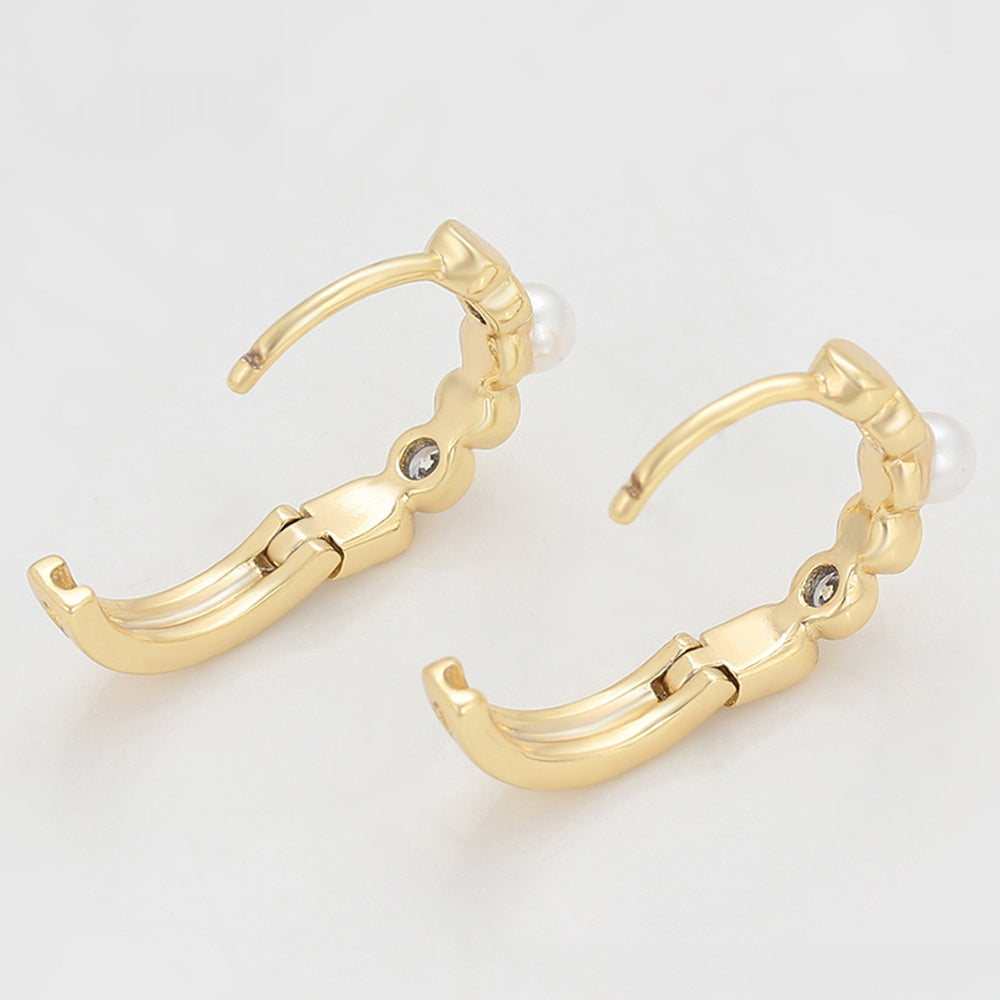 Pendientes de Aleación Bañado en Oro con Cristal Emporia® Blanco y Perla de cristal