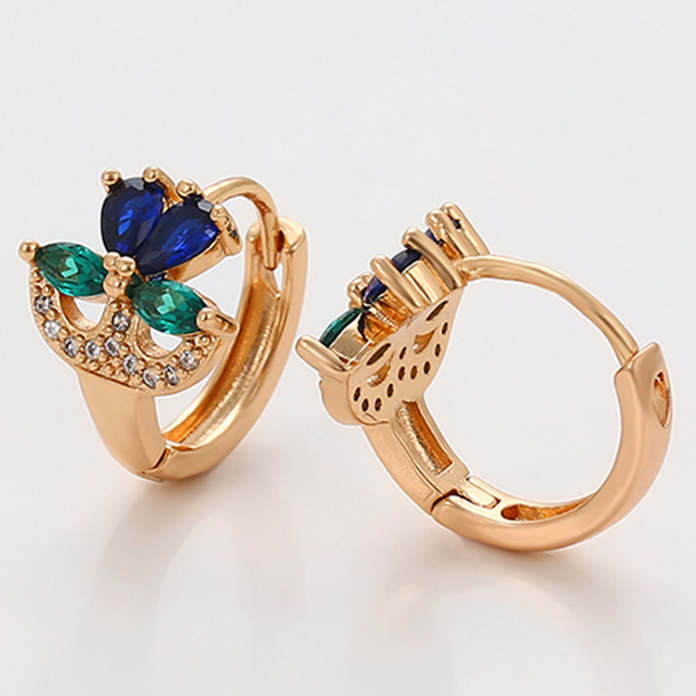 Pendientes de Aleación Bañado en Oro con Cristal Emporia® Verde y Cristal Emporia® Azul