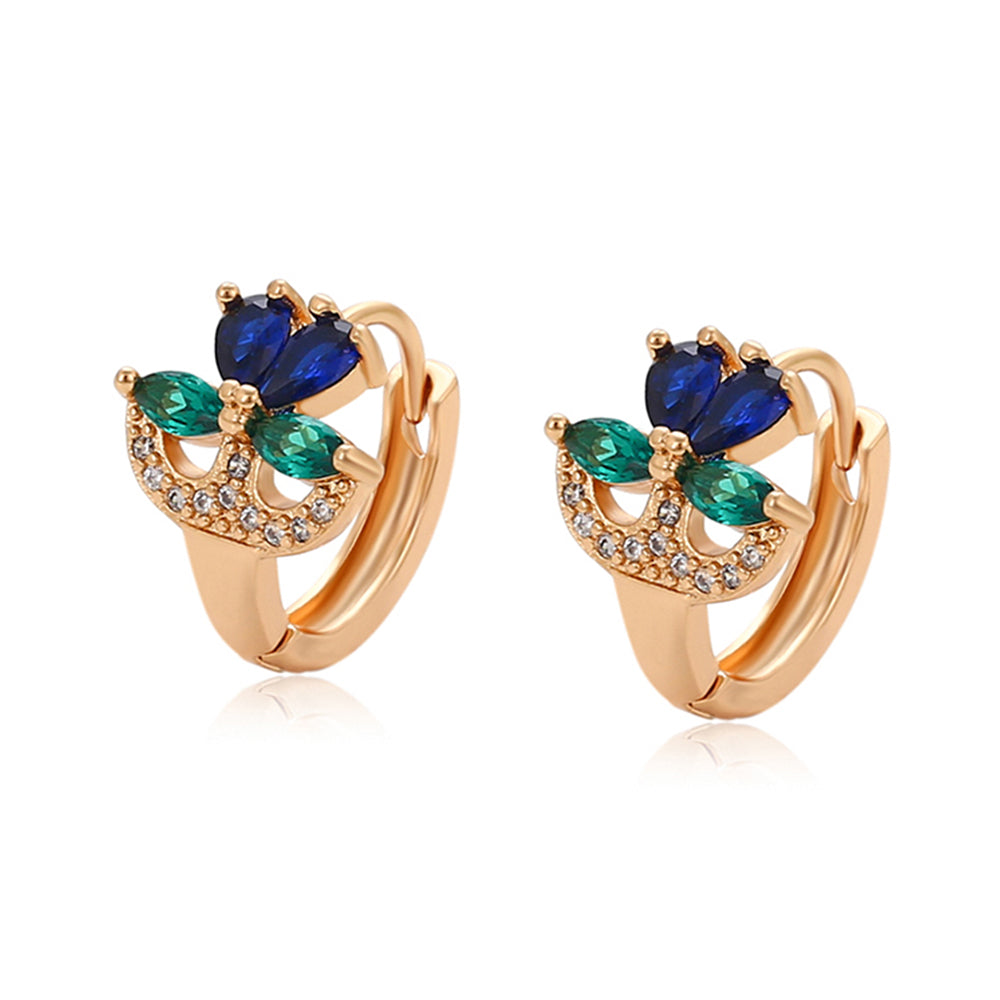 Pendientes de Aleación Bañado en Oro con Cristal Emporia® Verde y Cristal Emporia® Azul