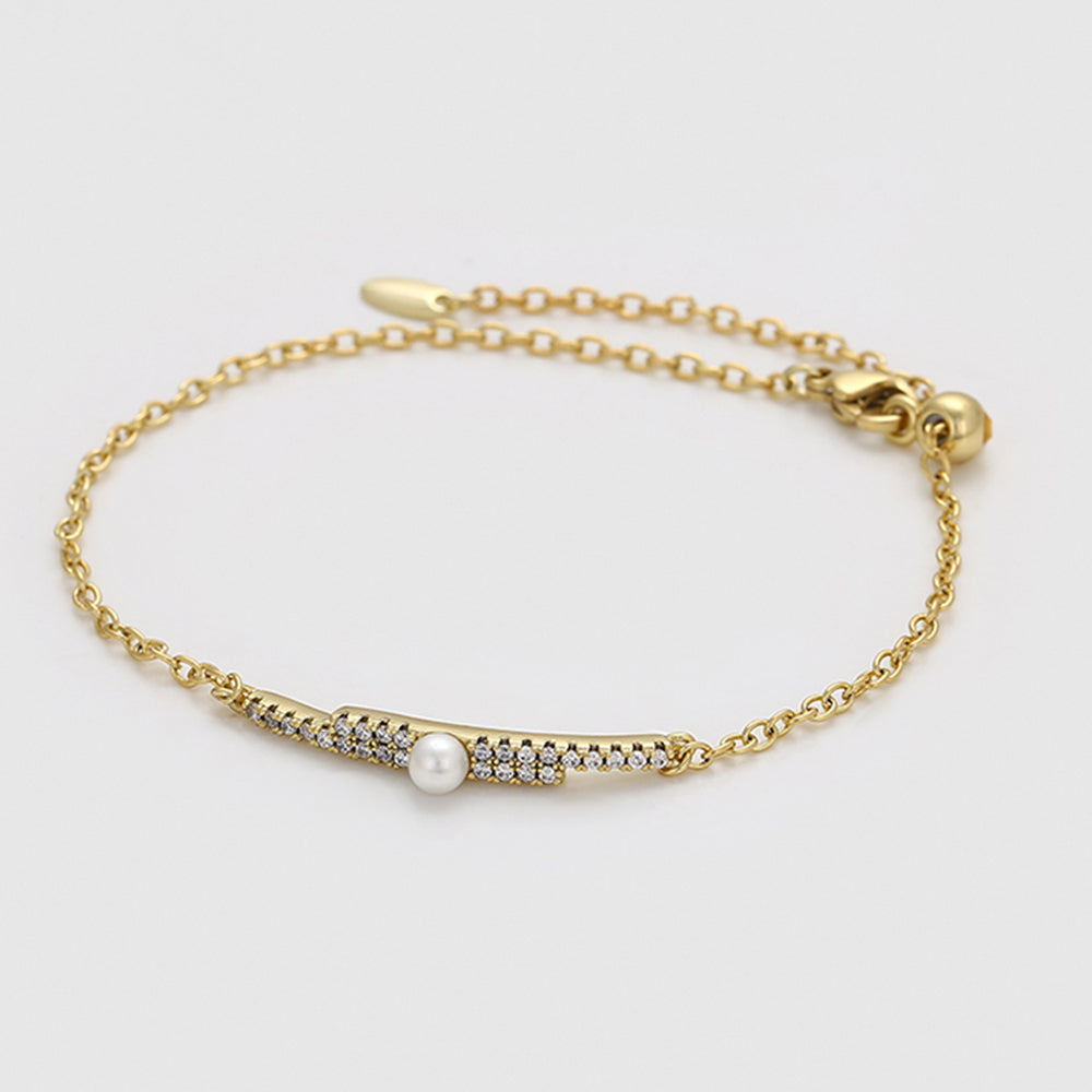 Pulsera de Aleación Bañado en Oro con Perla de cristal y Cristal Emporia® Blanco