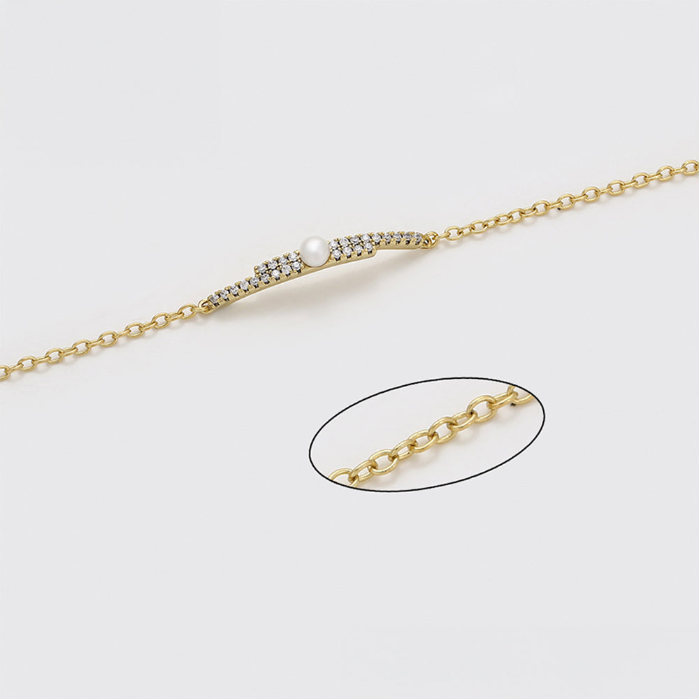 Pulsera de Aleación Bañado en Oro con Perla de cristal y Cristal Emporia® Blanco