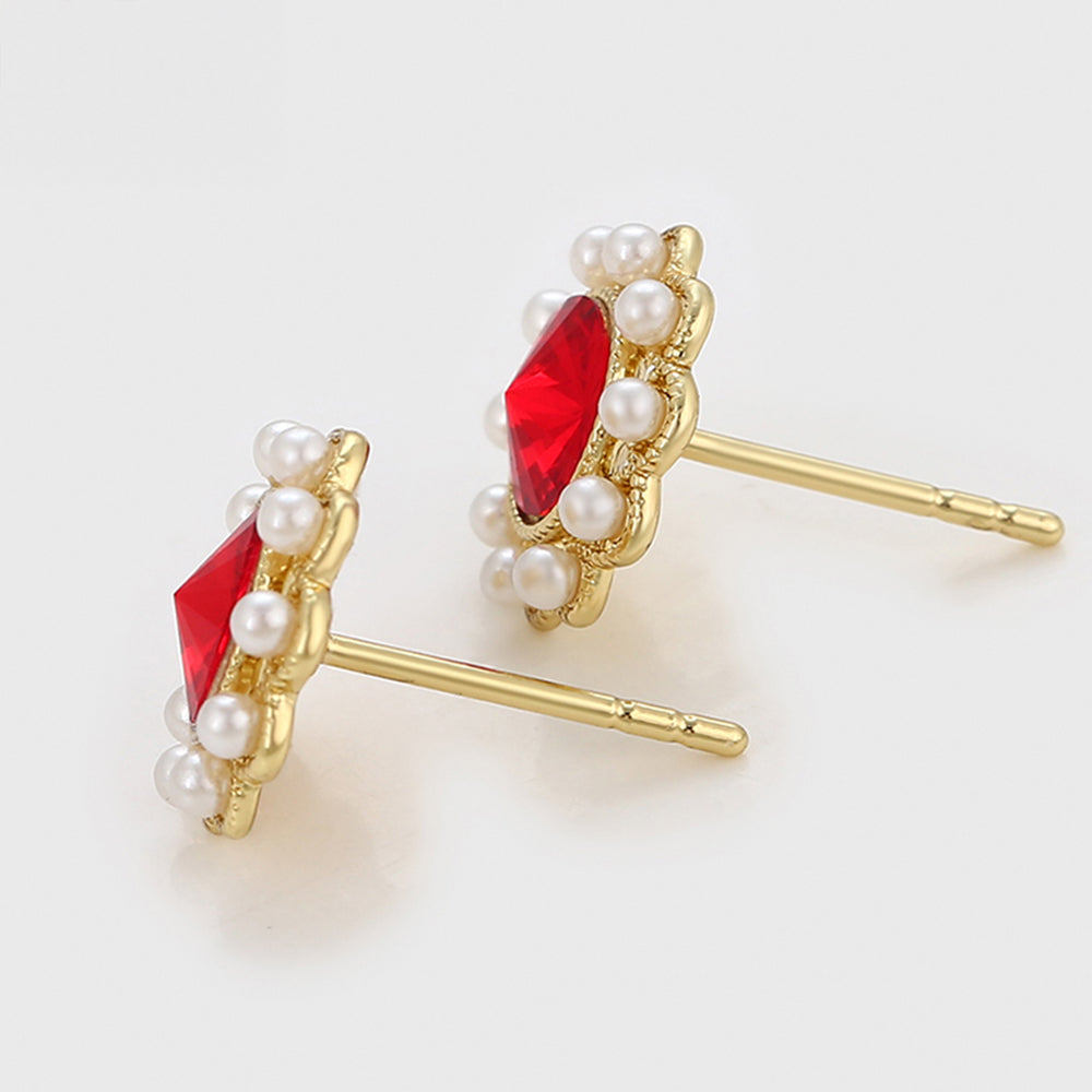 Pendientes de Aleación Bañado en Oro con Perla de cristal y Cristal Emporia® Rojo