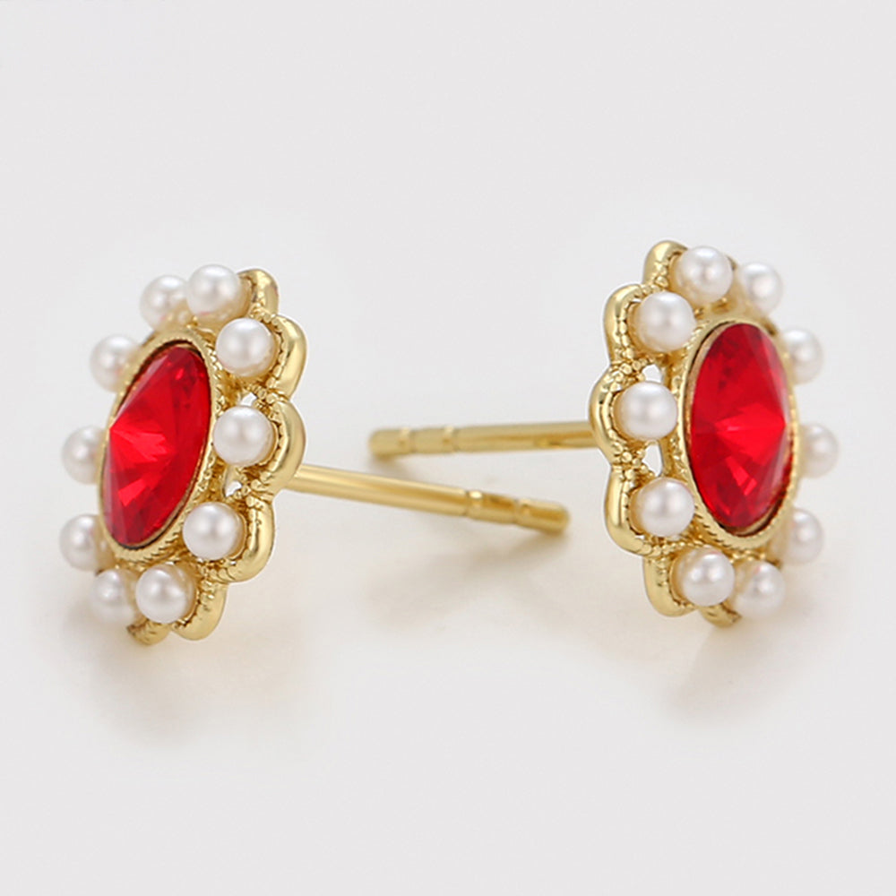 Pendientes de Aleación Bañado en Oro con Perla de cristal y Cristal Emporia® Rojo