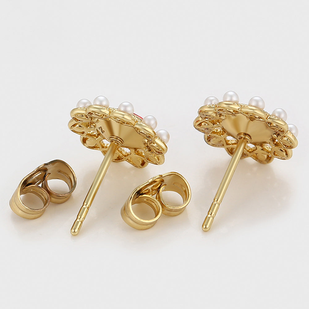 Pendientes de Aleación Bañado en Oro con Perla de cristal y Cristal Emporia® Rojo