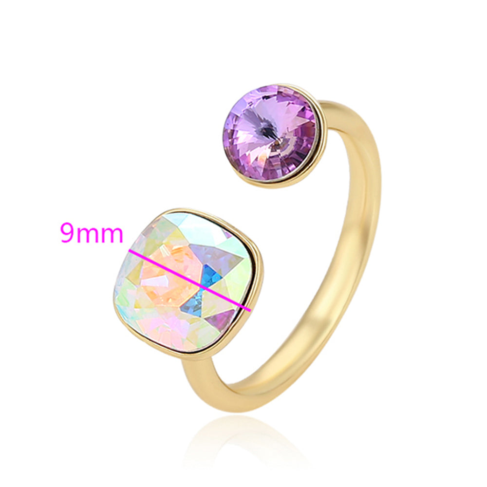 Anillo de Aleación Bañado en Oro con Cristal Emporia® Púrpura y Cristal Emporia® Blanco