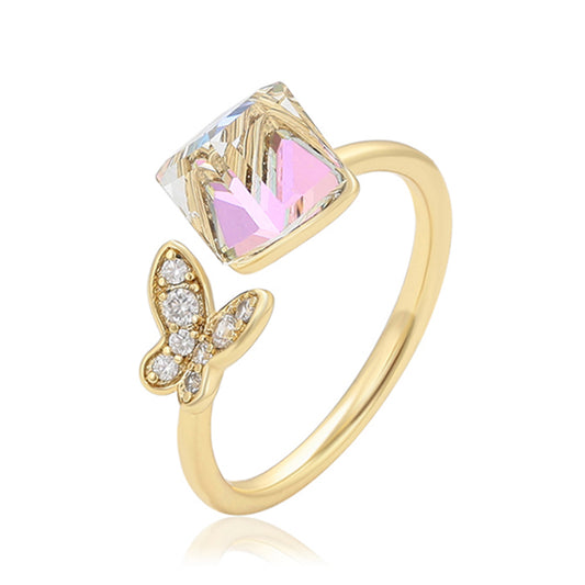 Anillo de Aleación Bañado en Oro con Cristal Emporia® Blanco