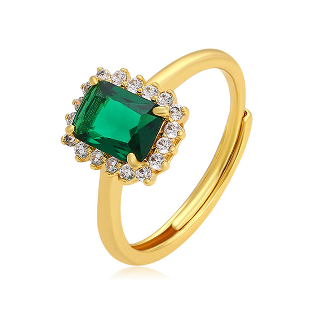 Anillo de Aleación Bañado en Oro con Cristal Emporia® Verde y Cristal Emporia® Blanco