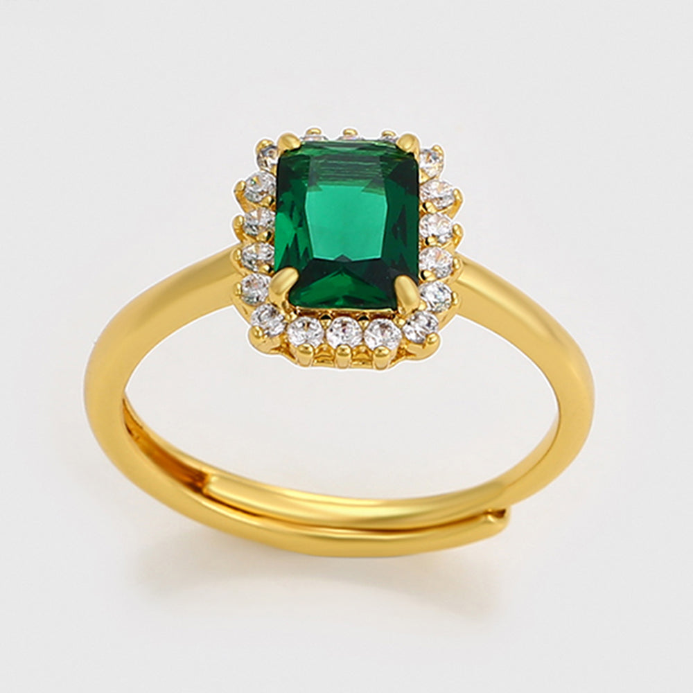 Anillo de Aleación Bañado en Oro con Cristal Emporia® Verde y Cristal Emporia® Blanco