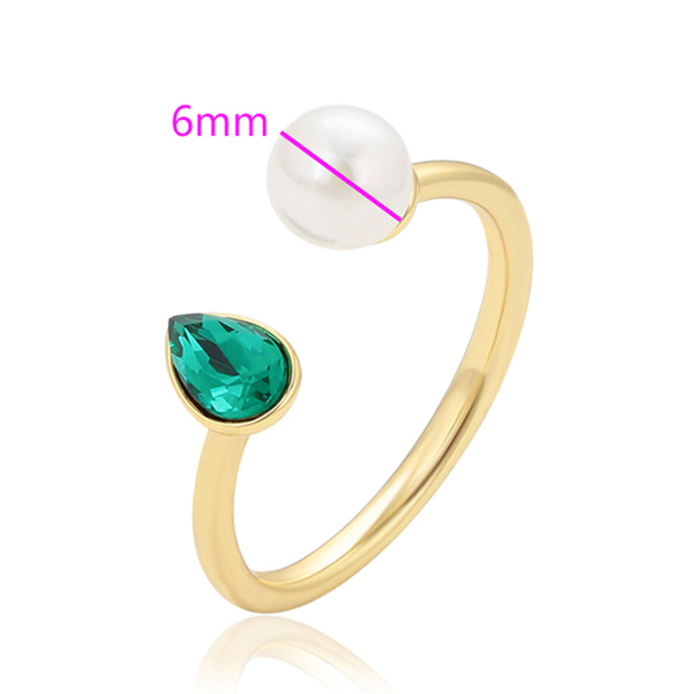 Anillo de Aleación Bañado en Oro con Perla de cristal y Cristal Emporia® Verde