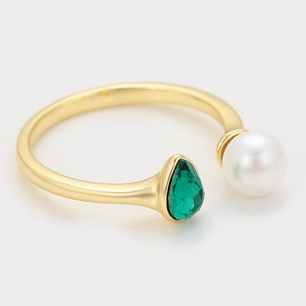 Anillo de Aleación Bañado en Oro con Perla de cristal y Cristal Emporia® Verde