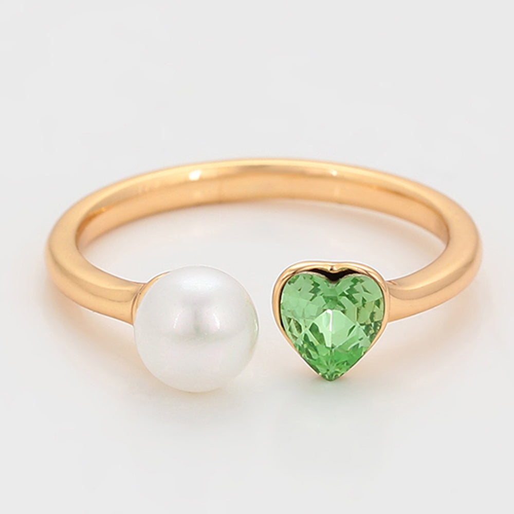 Anillo de Aleación Bañado en Oro con Perla de cristal y Cristal Emporia® Verde