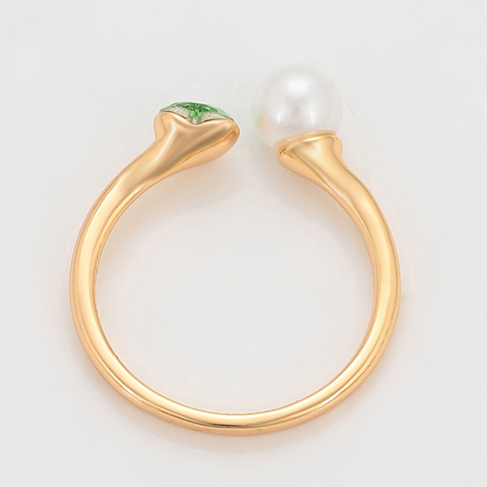 Anillo de Aleación Bañado en Oro con Perla de cristal y Cristal Emporia® Verde