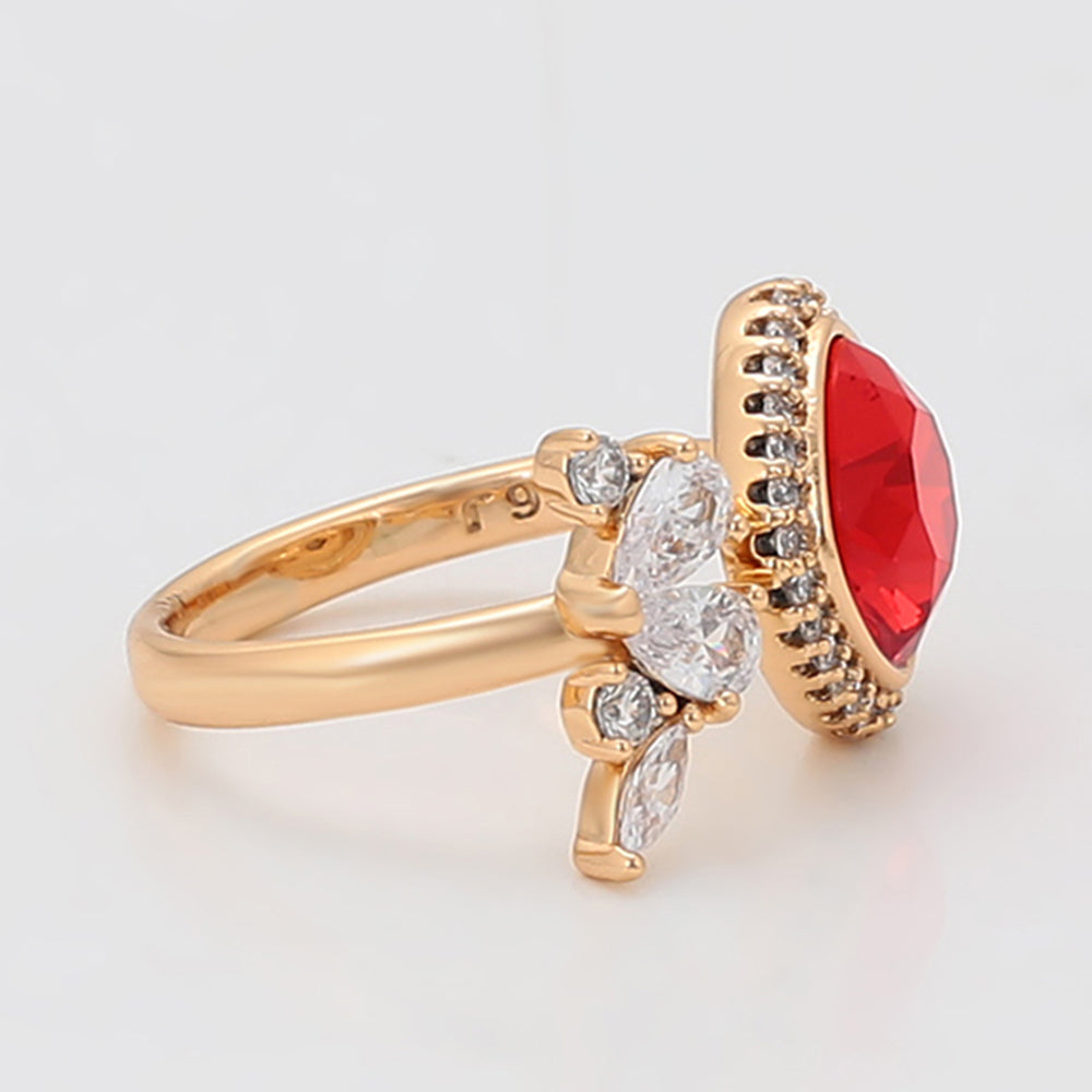 Anillo de Aleación Bañado en Oro con Cristal Emporia® Rojo y Cristal Emporia® Blanco