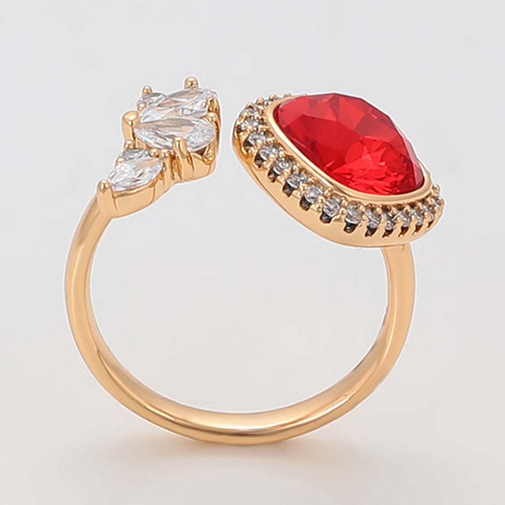 Anillo de Aleación Bañado en Oro con Cristal Emporia® Rojo y Cristal Emporia® Blanco