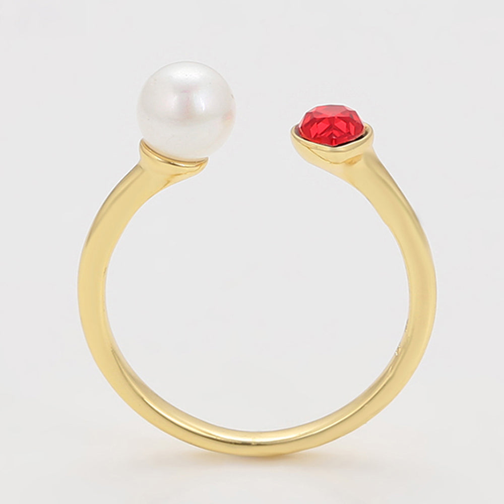 Anillo de Aleación Bañado en Oro con Perla de cristal y Cristal Emporia® Rojo