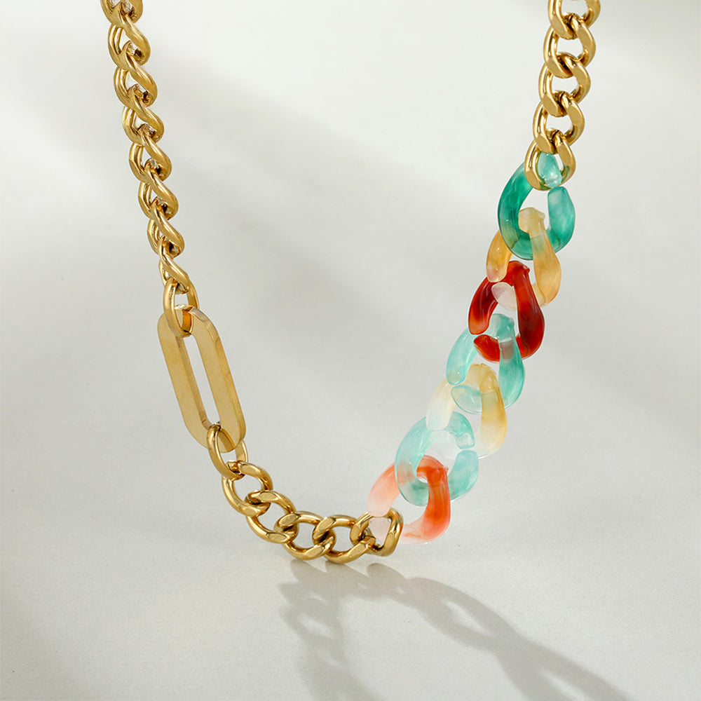 Collar de Aleación Bañado en Oro con Cristal Emporia® Rojo y Cristal Emporia® Azul