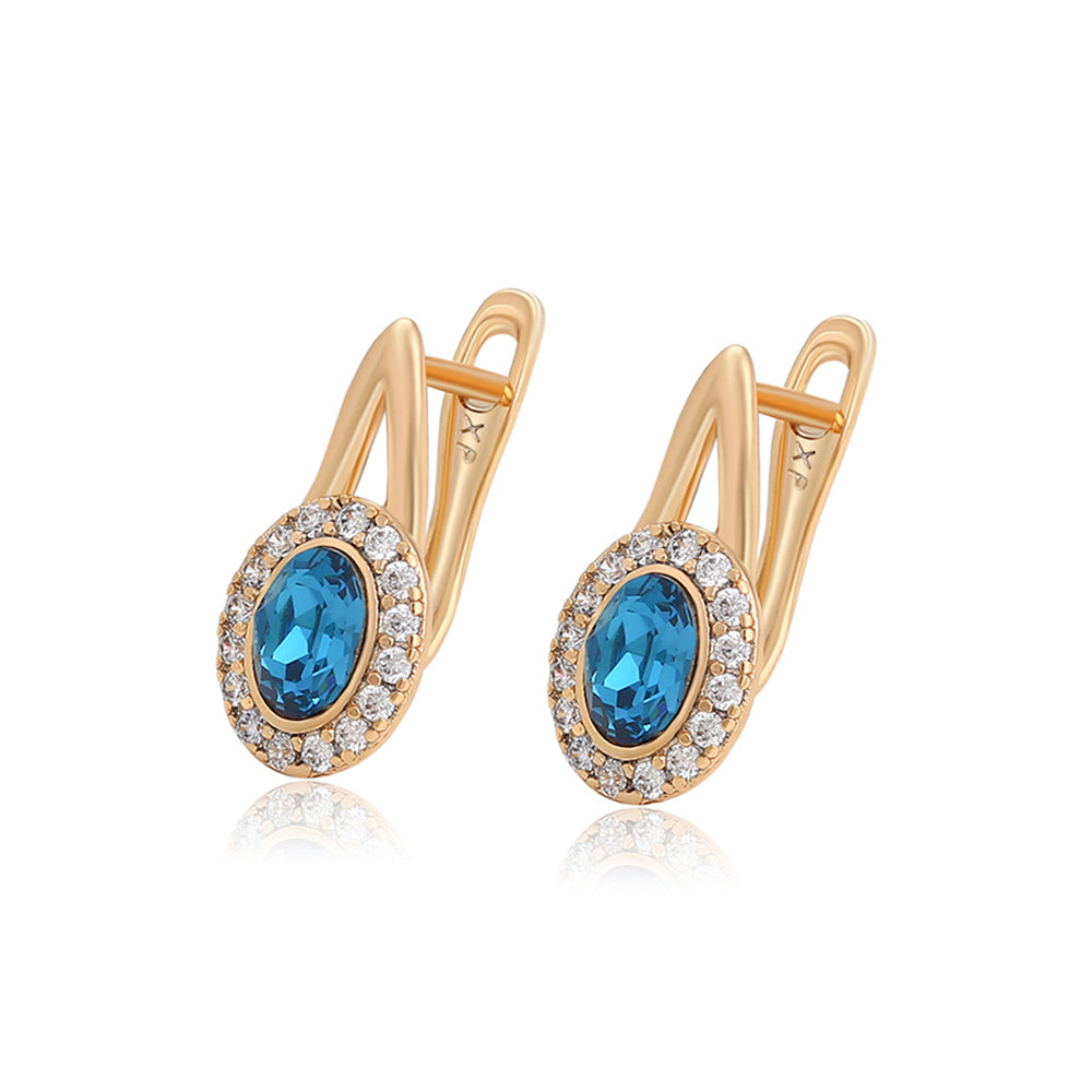 Pendientes de Aleación Bañado en Oro con Cristal Emporia® Azul y Cristal Emporia® Blanco