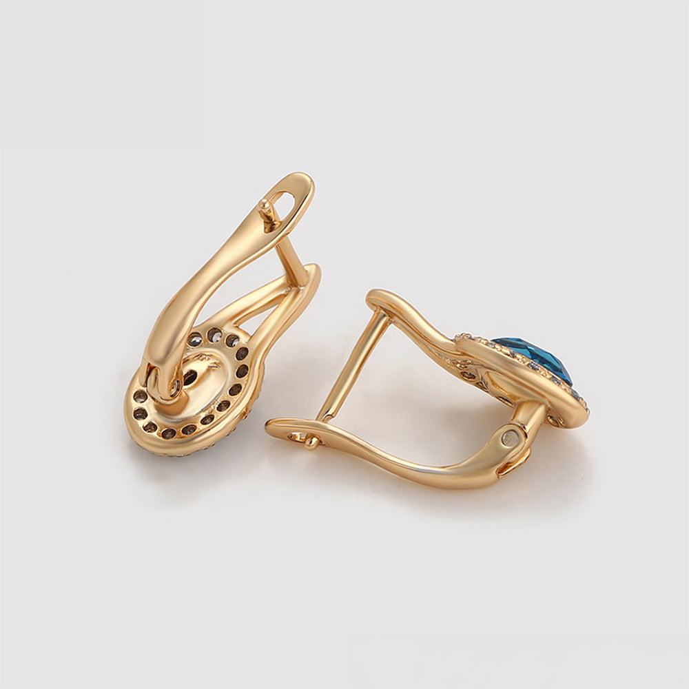 Pendientes de Aleación Bañado en Oro con Cristal Emporia® Azul y Cristal Emporia® Blanco