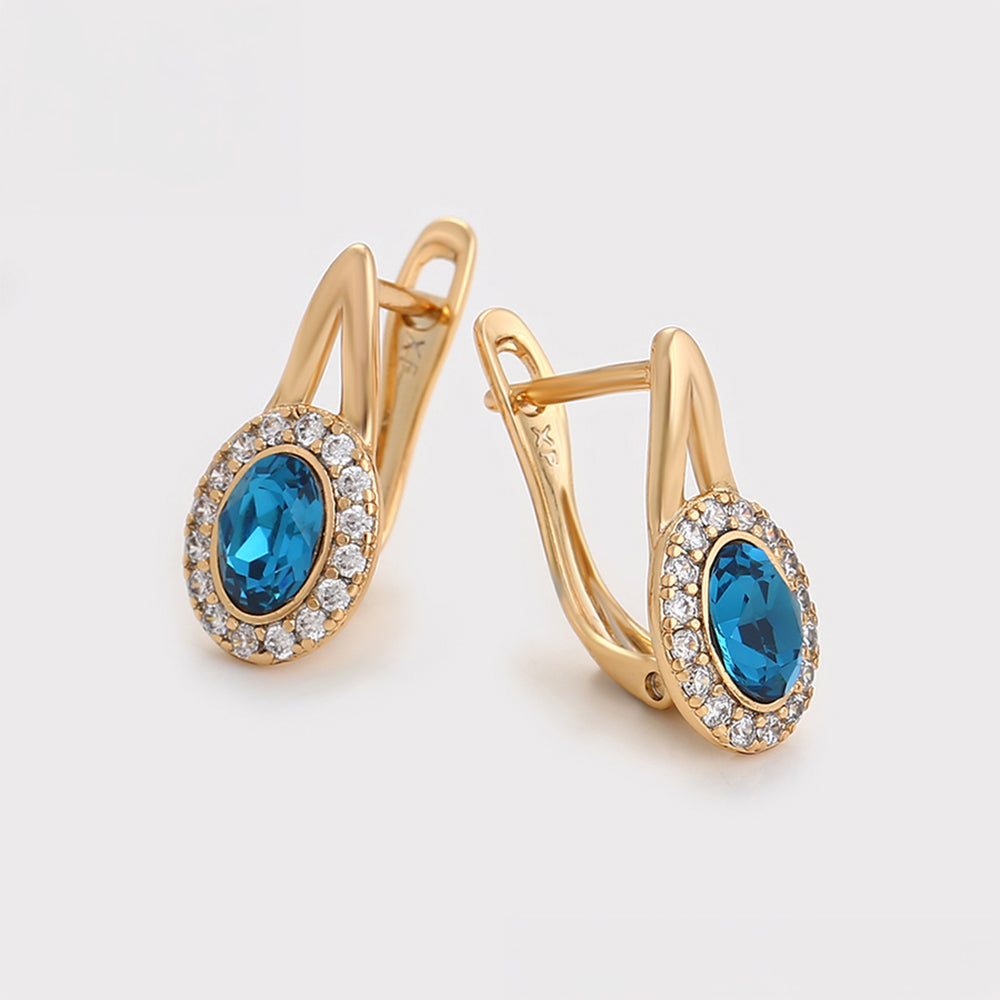Pendientes de Aleación Bañado en Oro con Cristal Emporia® Azul y Cristal Emporia® Blanco