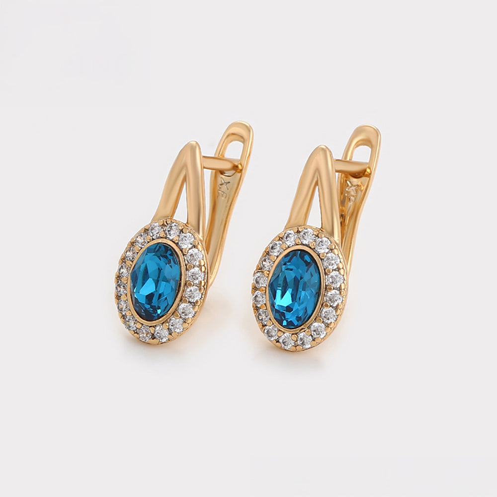 Pendientes de Aleación Bañado en Oro con Cristal Emporia® Azul y Cristal Emporia® Blanco