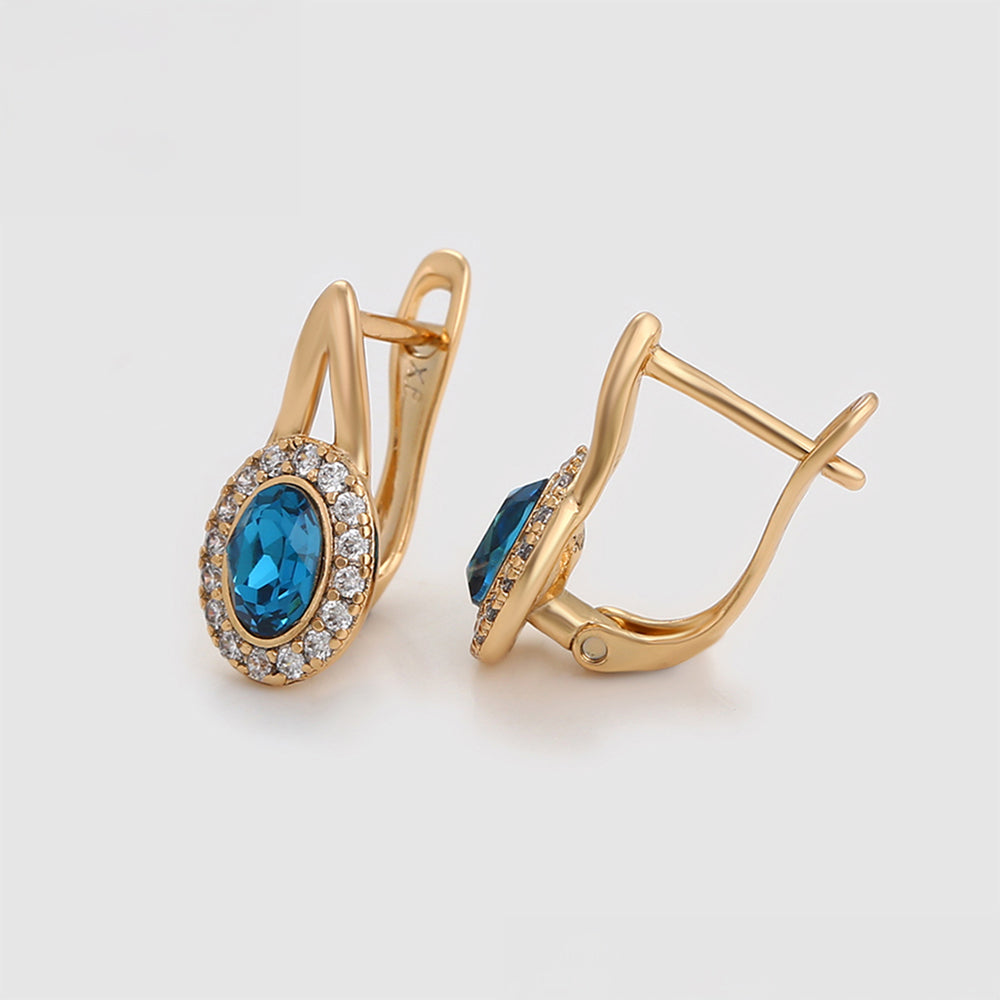 Pendientes de Aleación Bañado en Oro con Cristal Emporia® Azul y Cristal Emporia® Blanco