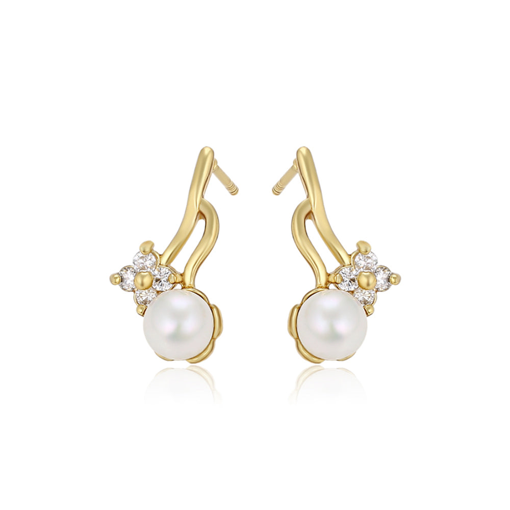 Pendientes de Aleación Bañado en Oro con Perla de cristal y Cristal Emporia® Blanco