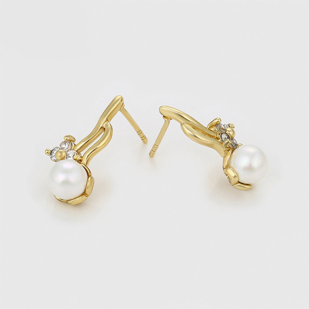 Pendientes de Aleación Bañado en Oro con Perla de cristal y Cristal Emporia® Blanco