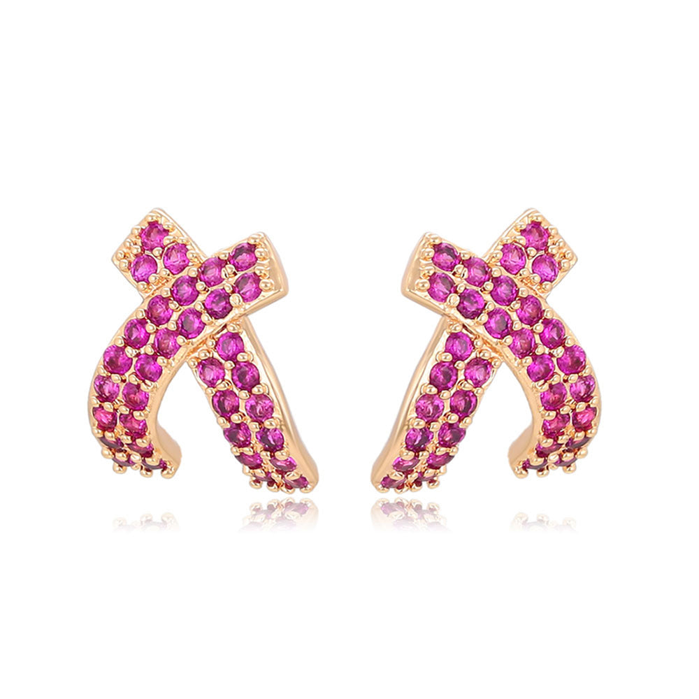 Pendientes de Aleación Bañado en Oro con Cristal Emporia® Rosa